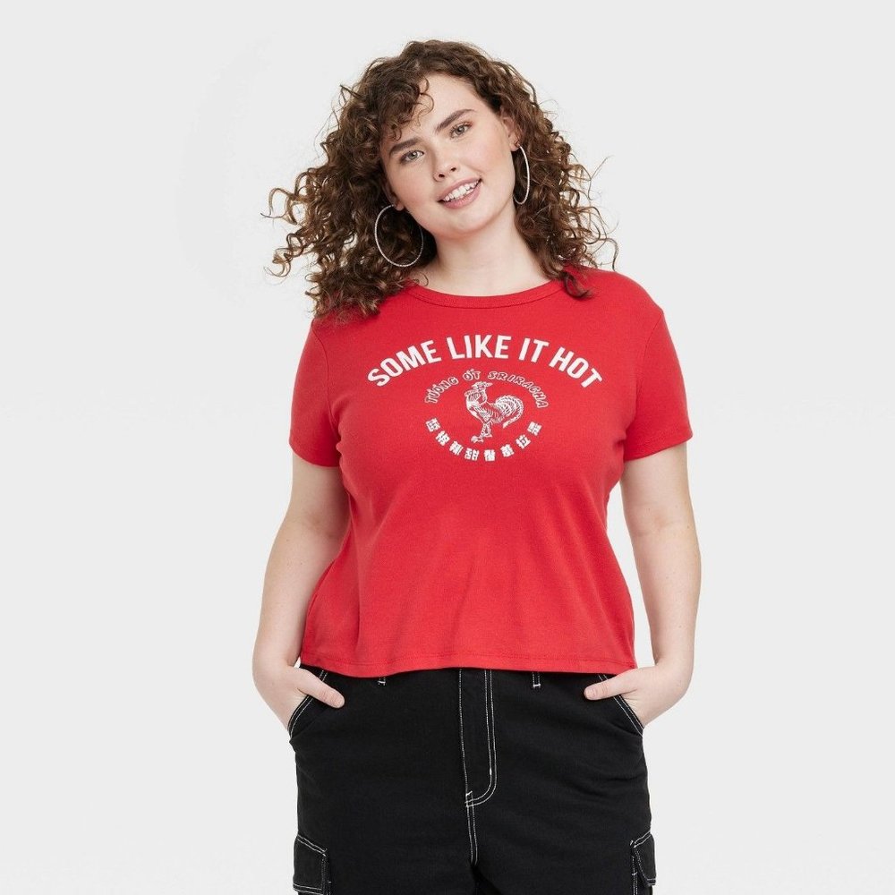 Women's Plus Size Sriracha Cropped Short Sleeve Graphic T-Shirt Red 1X